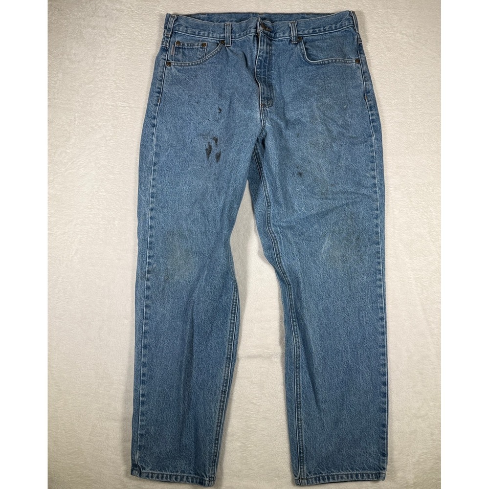 Carhartt‎ B17 STW Mens 38x30 Relaxed Fit Straight Leg Denim Work Jeans Blue